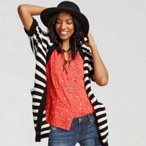 CAbi Black and White Striped Cardigan